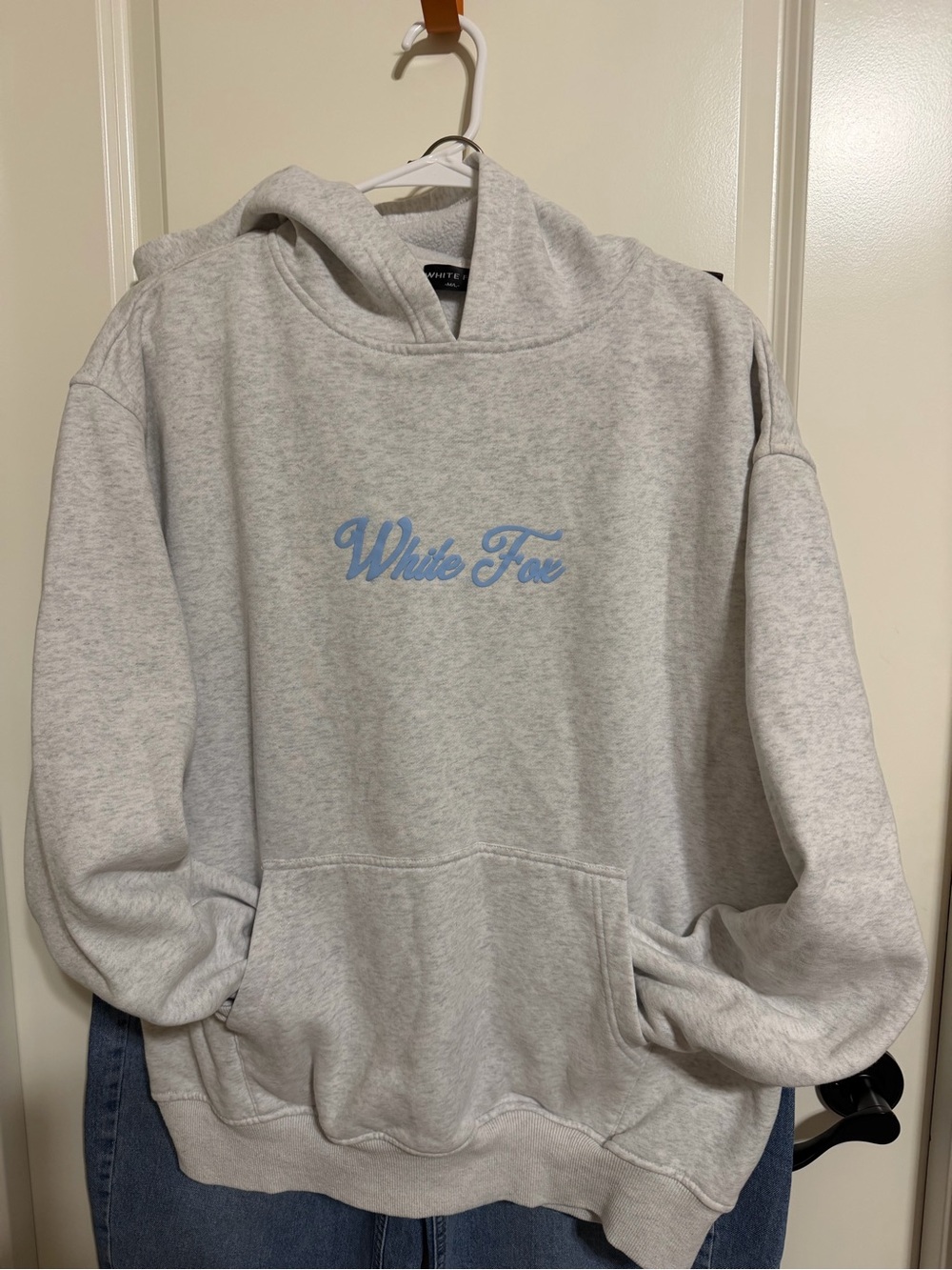 π₯ White Fox Boutique exclusive-Heather Gray Hoodie with Light Blue Script Logo